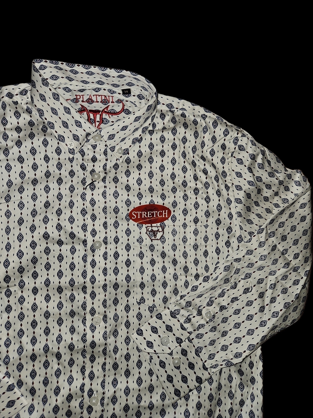 Platini White Diamond-Print Stretch Button-Down Shirt